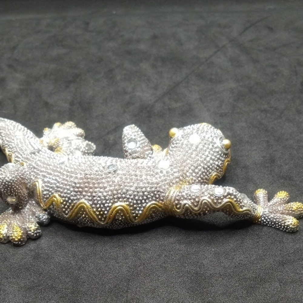 Gray and Gold Reptile Figurine with Sparkling Gems - Picture 8 of 16